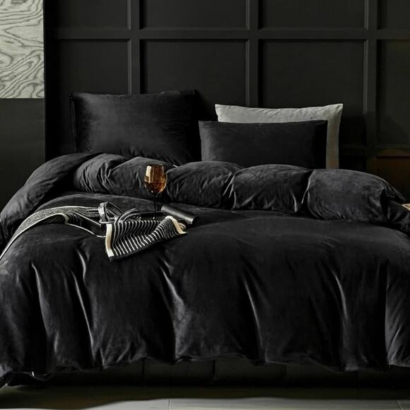 🆕 Black Velvet Duvet Set Luxury Bedding High End Hotel Vibes Moody Dark NEW - Picture 8 of 9